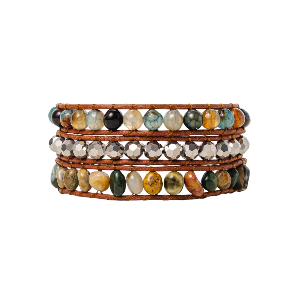 Cape Diablo Artisan Wrap Bracelet - Handmade one of a kind jewelry (Indian Agate)