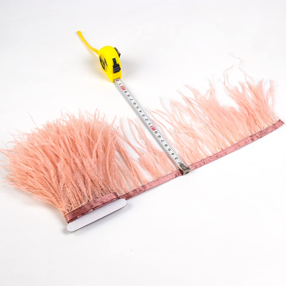 3 Yards 10-15cm Shrimp Pink Ostrich Feathers Trim Fringe for DIY Dress Sewing Crafts Costumes Decoration