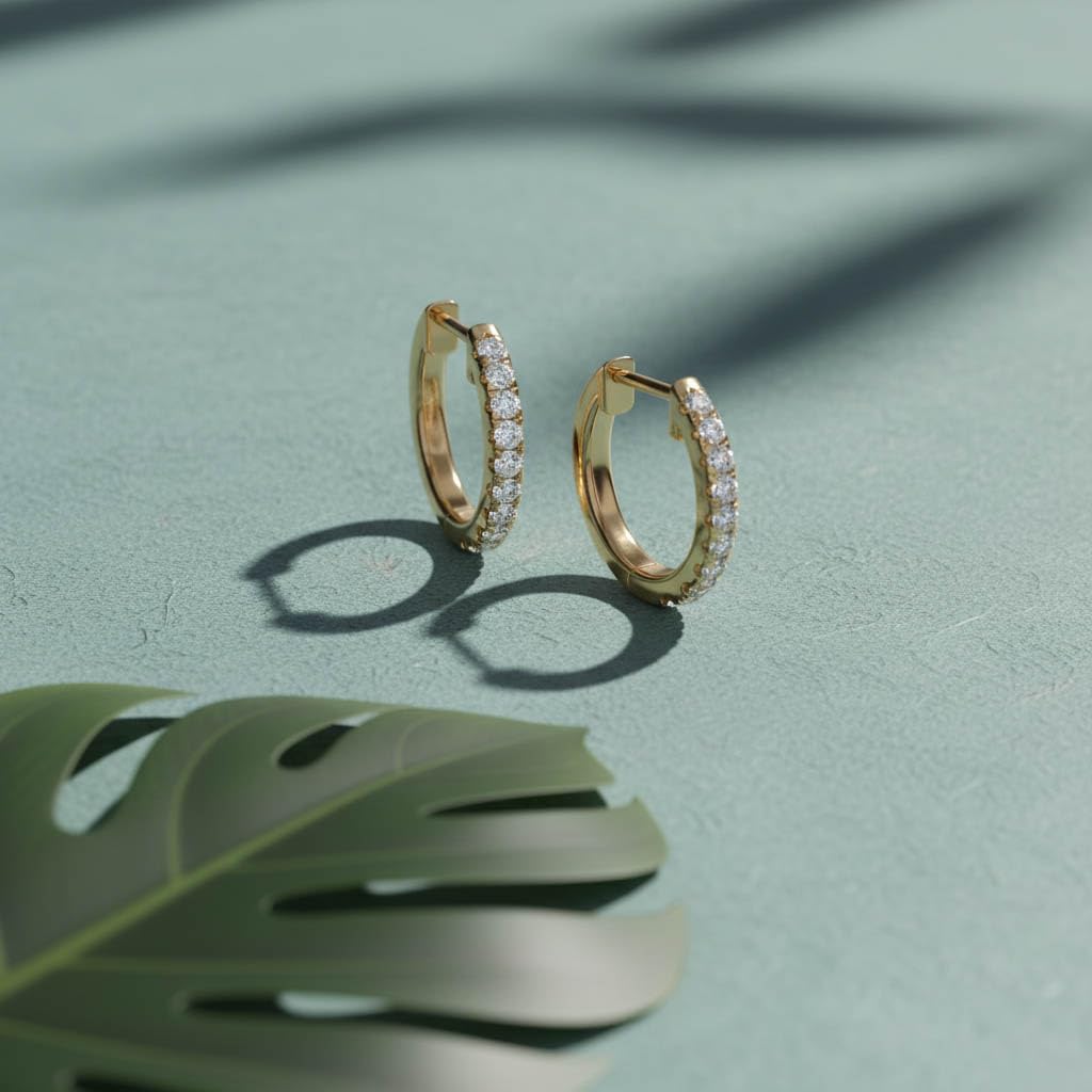 Huggie Hoop Earrings For Women, 1/4 Carat Round Shape Lab Grown Diamond Wedding Bridal Hoop Earrings In 14K Yellow Gold Over Sterling Silver Jewelry for Her (0.25 Cttw)