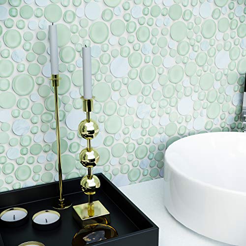Tenedos Bubbles Snow Dove Glass and White Marble Mosaic Tile, Frosted & Polished Finish, 10.5"x10.5" Mesh Mounted for Wall, Backsplash & Bathroom Use