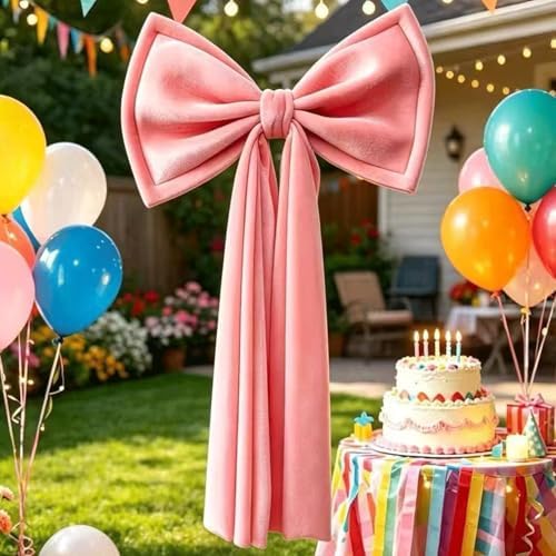 Extra-Large Pink Velvet Bow 1Pc 19.6 * 39.3 inch, Ultra-Thick Velvet Fabric for Wedding Arches, Large Christmas Tree Topper, Giant Wreaths, Statement Party Decor