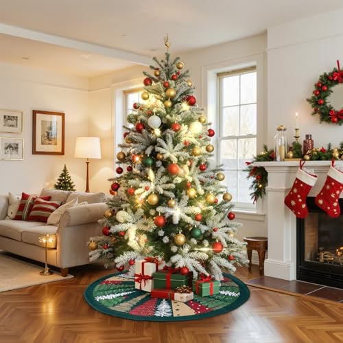 Lanpn Christmas Tree Skirt 16 inch, Velvet Xmas Tree Skirt Winter Christmas Tree Mat for Small Mini Pencil Slim Artificial Trees Winter Home Party Holiday Indoor Xmas Decor (Green, 40cm)