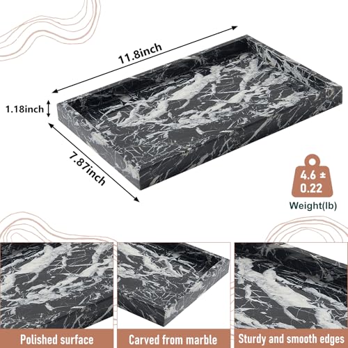 Marble Bathroom Tray,Pure Natural Vanity Tray,Marble Tray for Kitchen Counter Non-Ceramic/Non-Resin,Stone Trays 12 x 8 inch - color: Black White