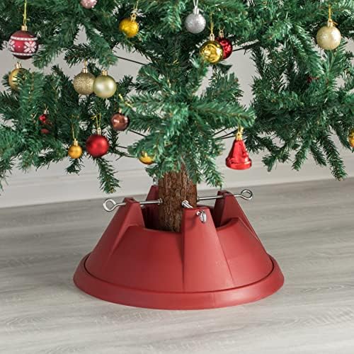 Gardenised Plastic Christmas Tree Stand with Screw Fastener, Red