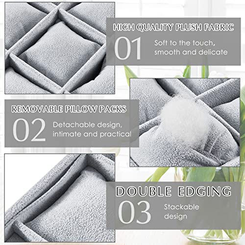 Henoyso 2 Pieces 12 Grid Velvet Watch Tray Jewelry Organizer Stackable Watch Bracelet Bangle Display Holder Adjustable Pillow (Gray) - color: Gray, size: 12 Grid