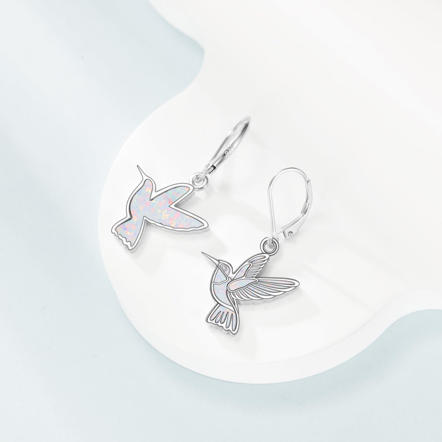 Hummingbird Dangle Earrings 925 Sterling Silver Bird Earrings for Women Bird Earrings (Opal Hummingbird Earrings)