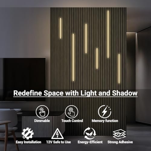 HAMRVL Black LED Recessed Lighting Kit - 6pcs DC12V Warm White Slat Wall Lights with Smart Switch,3000k Self-Adhesive Wall Panel Lights for Wood Slat Wall Panels, Headboards, Stairs, Media Wall Panels - color: black - Warm White 3000k, size: 42in+26in+18i