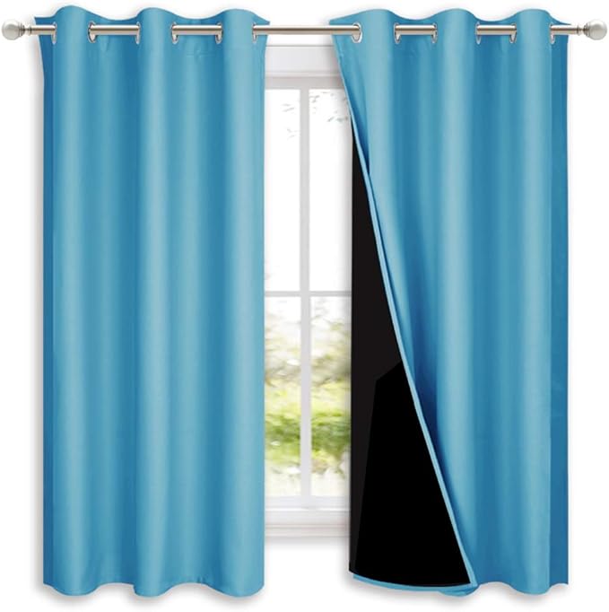 NICETOWN 100% Blackout Curtains 54 inches Long, Teal Blue, 1 Pair, 42 inches Width Each Panel, 2 Thick Layers Completely Blackout Window Treatment Thermal Insulated Lined Drapes for Small Window