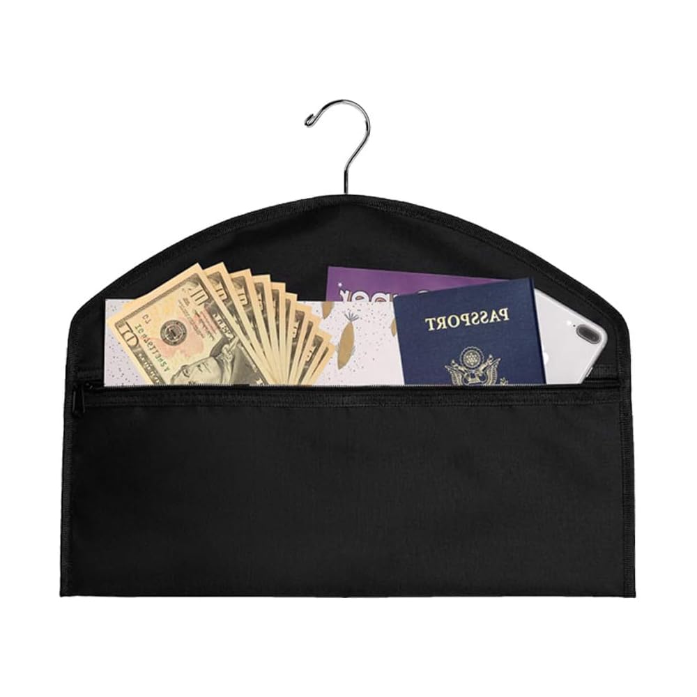 BEISUOSI Hanger Diversion Safe by Stash-it, Hidden Pocket Safe, Fits Under Hanging Clothes with Pocket to Hide Valuables for Home or Travel (2, BLACK)