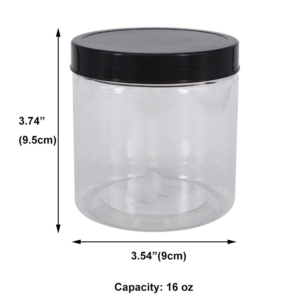 zmybcpack 12 Pack 16 oz Plastic Jars with Lids, Extra Labels, 1 Pen, Clear PET Seal Jar for Food Storage,Wide Opening Storage jar For Dry Food, Peanut, Powder, Kitchen & Craft Storage