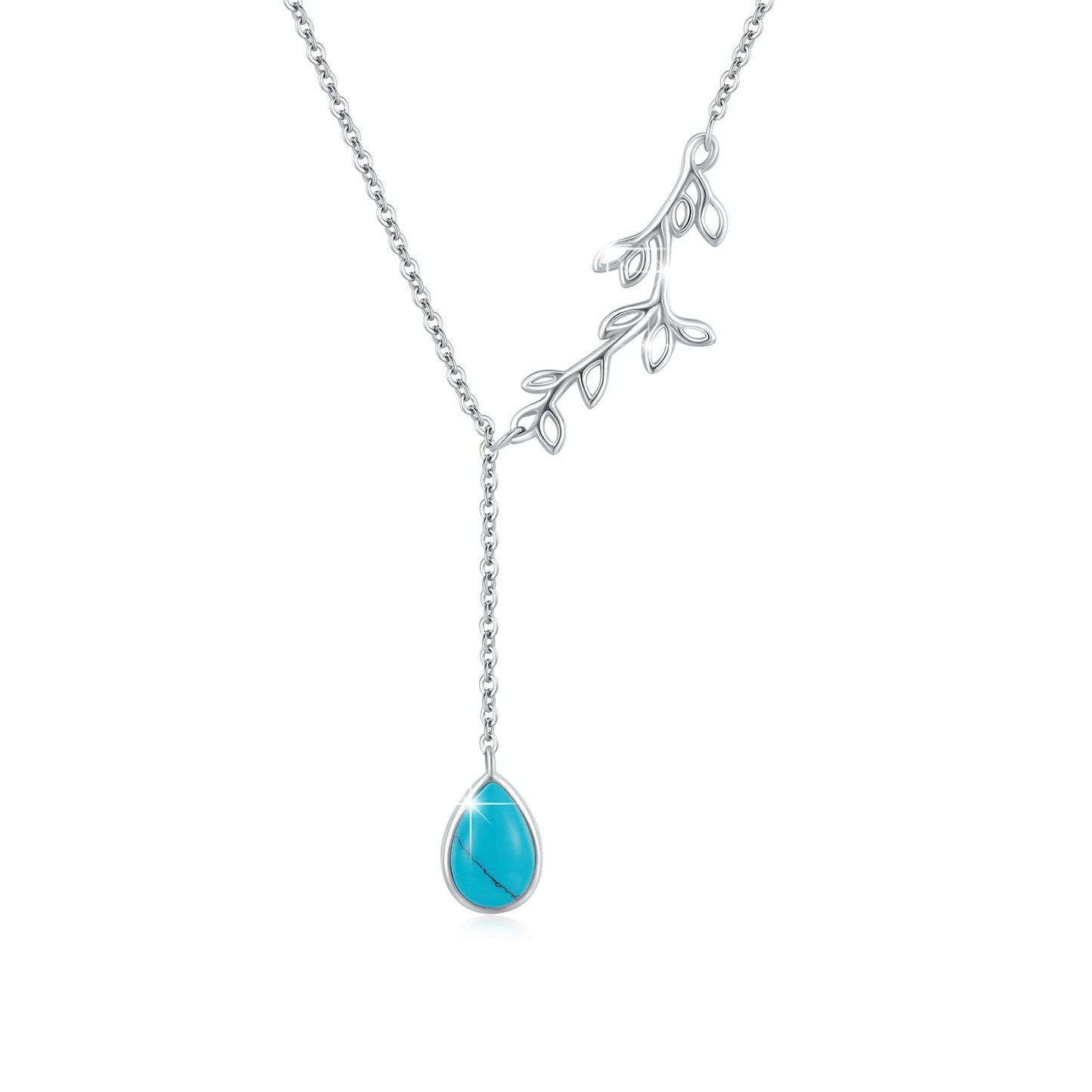 Silikepa Leaf Necklace for Women 925 Sterling Silver Leaf Pendant Necklace Y Chain Turquoise Jewelry Gift for Women