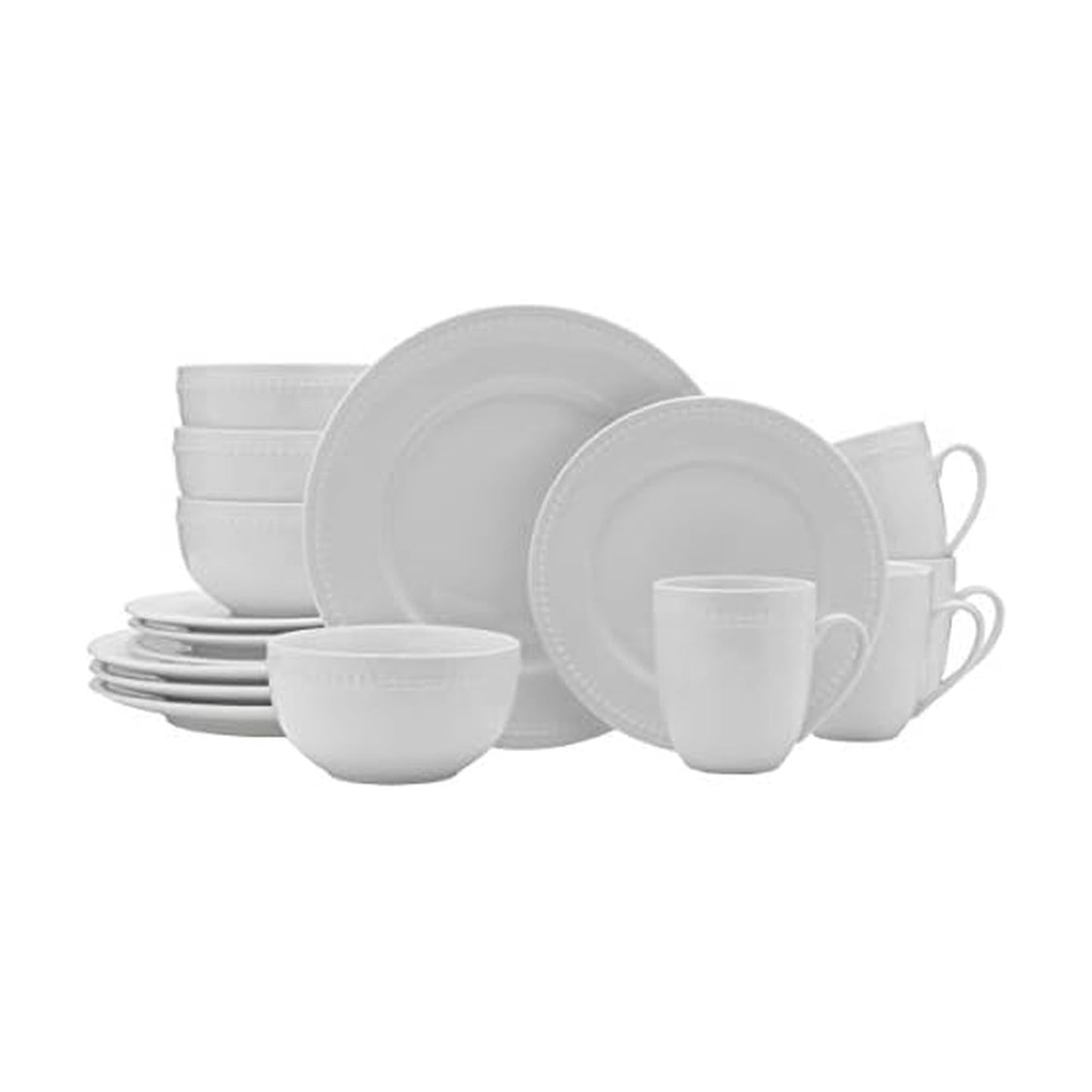 Everyday White by Fitz and Floyd, Beaded 16 Piece Dinnerware Set, Service for 4