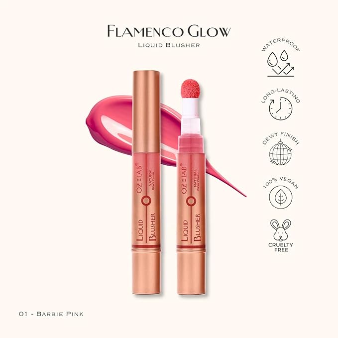 Flamenco Glow Liquid Blush – Pink – Vibrant Pink Hue with Built-in Sponge Applicator – Lightweight, Blendable, Long-Lasting, Vegan and Cruelty-Free, 6ML/0.21 FL.OZ，pack of 1