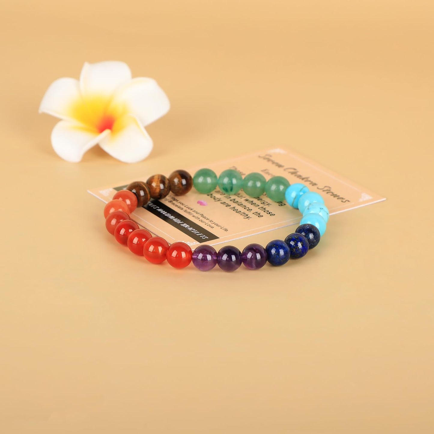 AD Beads Handmade Gemstone Stretch Elastic Bracelet Crystal Healing Reiki Nature's Beauty and Spiritual Essence Unisex (10mm, Seven Chakra Stones (Energy Balancing))