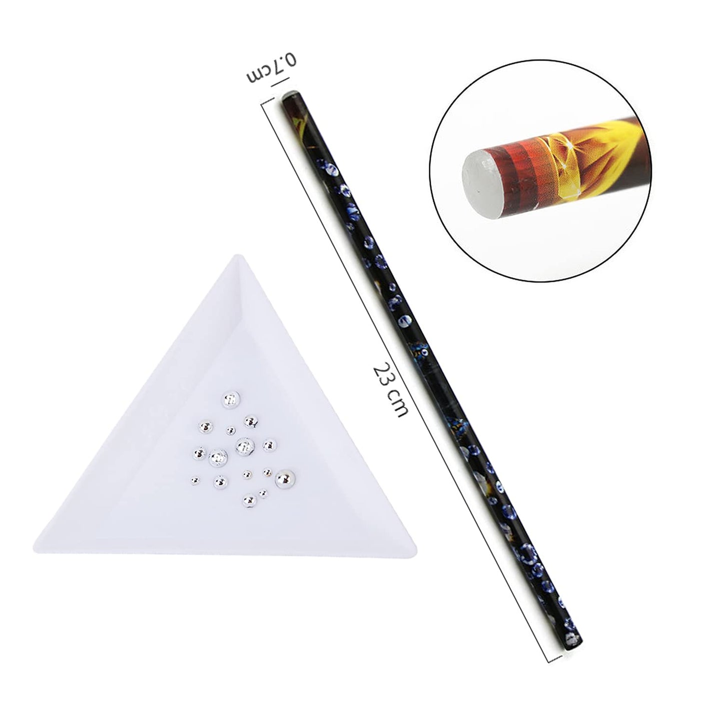 JERCLITY 10 Pieces White Refill Rhinestone Picker Pencil Set Self Adhesive Nail Dotting Wax Pen with 5 Piece Triangular Beads Sorting Tray for Nail Art DIY Decoration