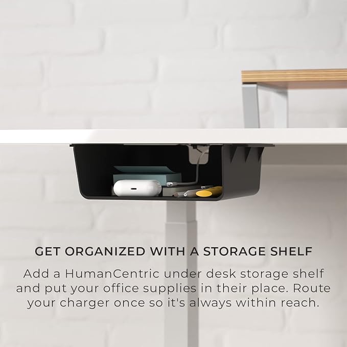 HumanCentric Under Desk Storage Shelf, Drawer Organizer for Office, Workstations, Tables, Sit Stand Desks, Gaming Setups, Mountable Storage Tray, Cable Management, Screw or Stick On with VHB Tape