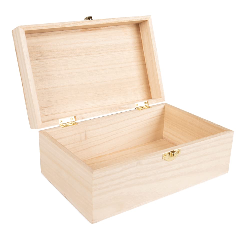 Craft County Unfinished Wooden Keeper Box with Hinges and Latch – Storage for Collectibles and Supplies