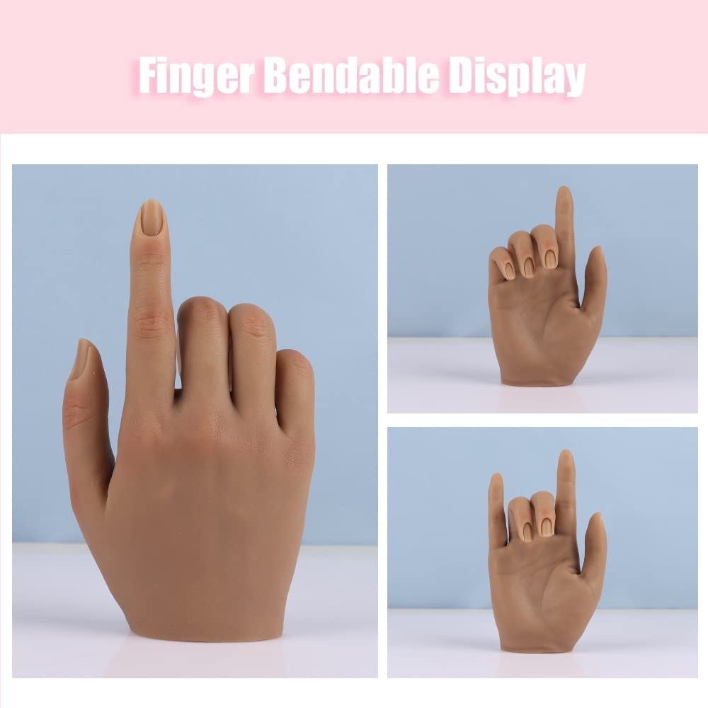 Practice Hand for Acrylic Nails Silicone Female Mannequin Life Size Hand as Nail Practice Hands Sketch Jewelry Ring Glove Watch Display with Nail 18cm