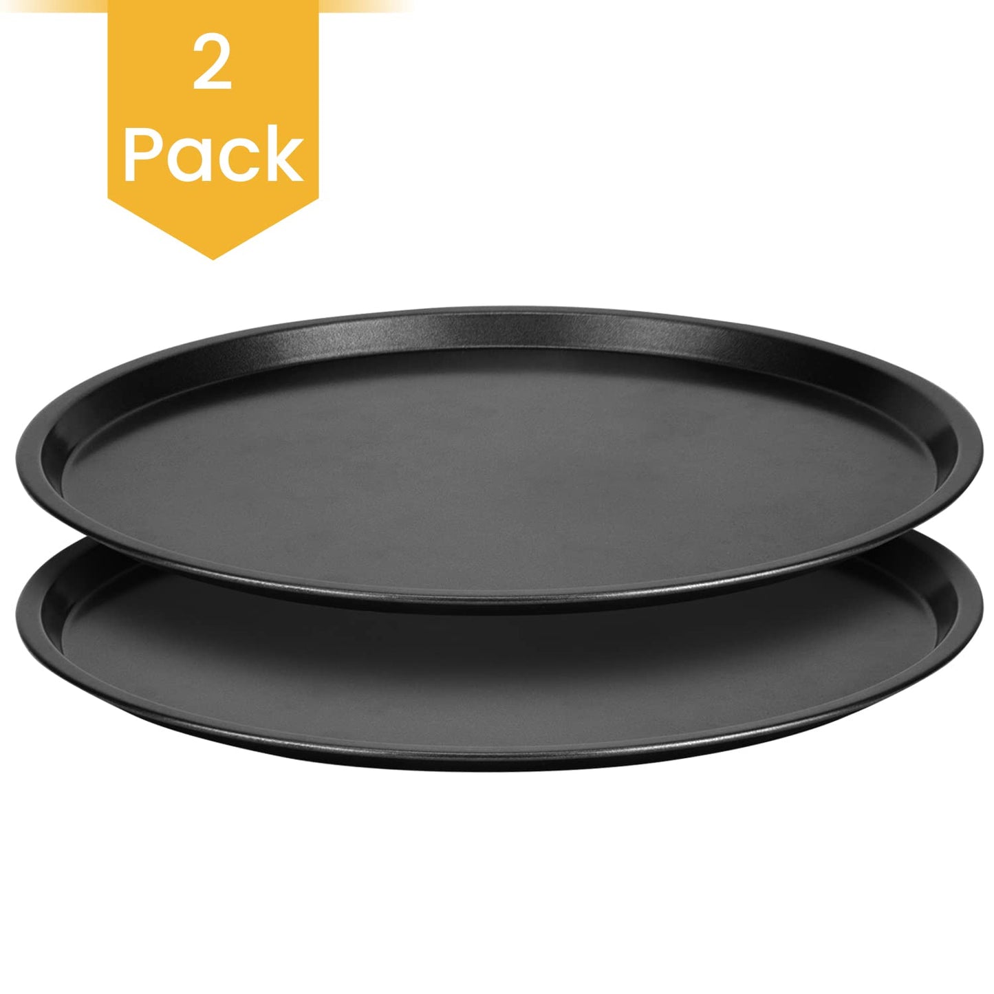 DecorRack 13 Inch Carbon Steel Pizza Pan, [Premium] Non-Stick Coating, Commercial Grade, Serving Tray, Heavy Duty Round Baking Tray for Oven Use (2 Pack)