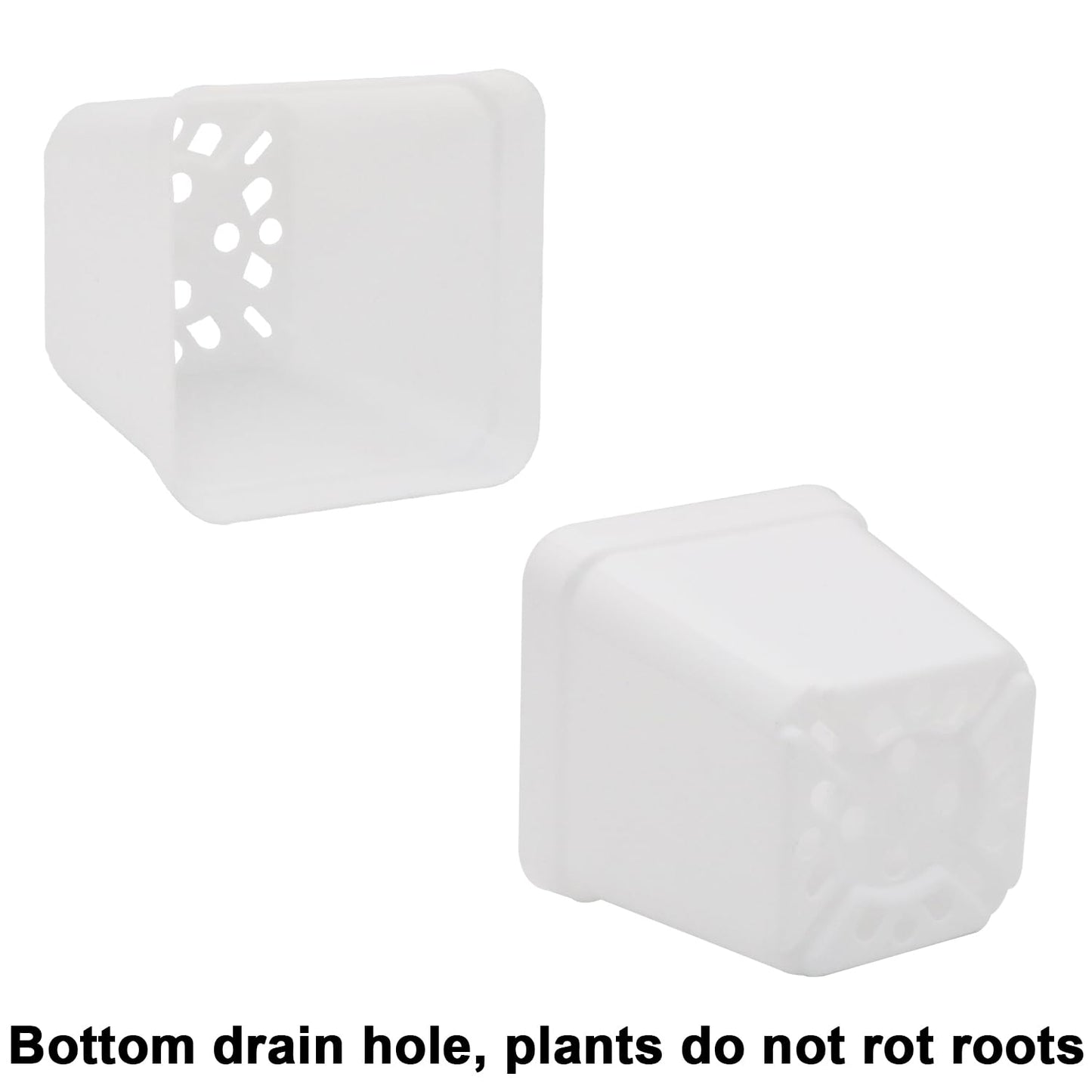 GOETOR 2.7 Inch Square Nursery Pots,100 Pack White Plastic Plant Containers,Sturdy & Durable Starter Pots with Drainage Holes for Seed Starting,Succulents,Cuttings & Transplanting