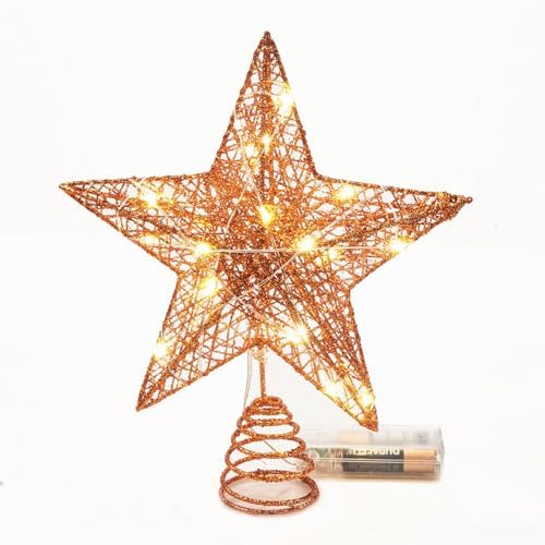Emopeak 20 LED Christmas Tree Topper, 8 x 10 Inch Indoor Iron Art Star Treetop Light, Two Modes (Keep Light ON/Flash) Orange