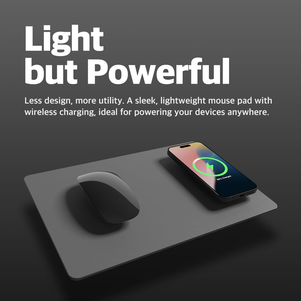 POUT H3 Wireless Charging Mouse Pad – Qi-Enabled Fast Charger Built into Sleek Desk Mat, Compatible with Phones, Earbuds & More(Dust Gray)