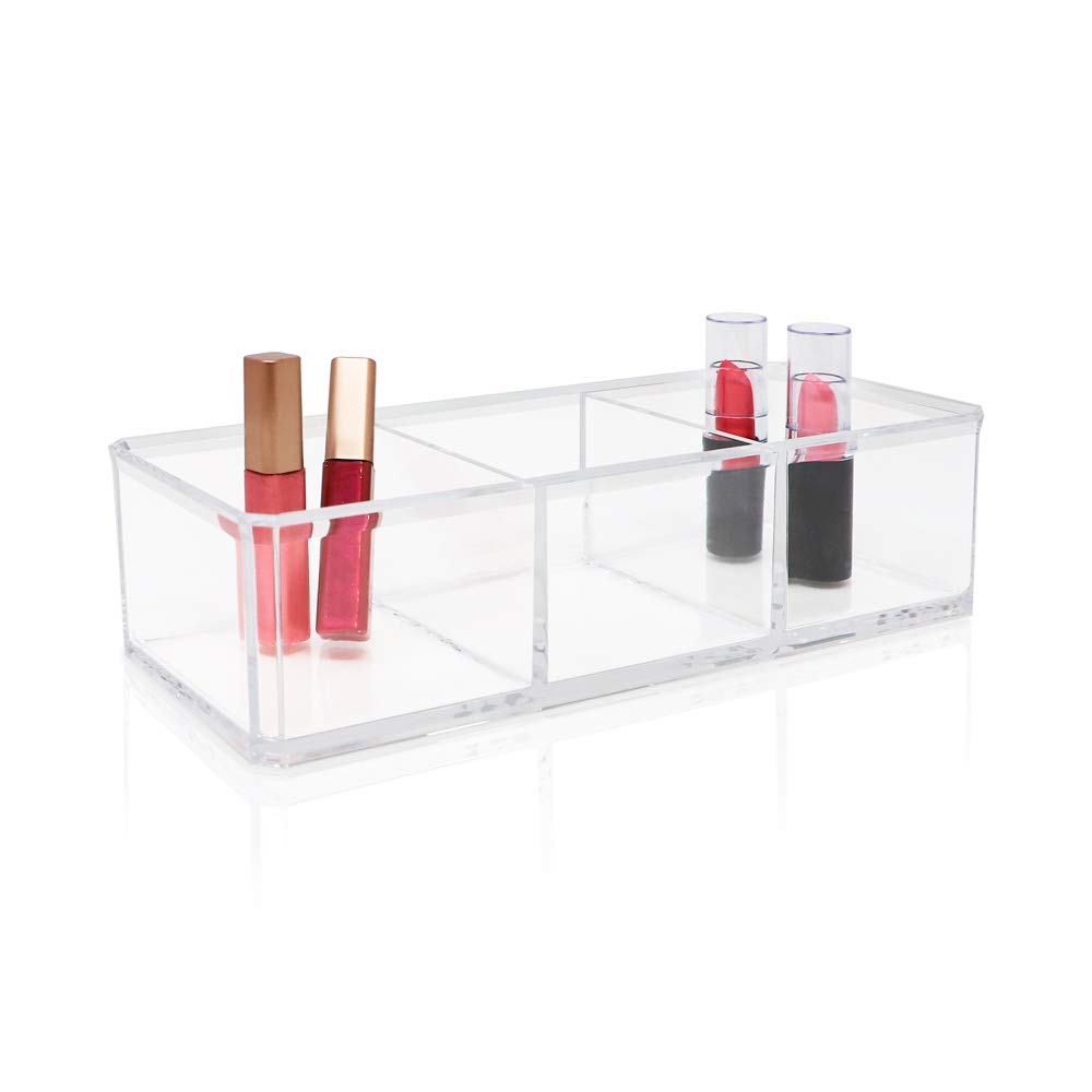 Isaac Jacobs Clear Acrylic 3 Section Organizer- Three Compartment Drawer Tray and Storage Solution for Office, Bathroom, Kitchen, Supplies, and More (Clear)