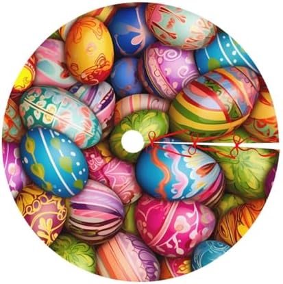 Christmas Tree Skirt, Colorful Easter Eggs Easter Spring Holiday Xmas Large Tree Mat, Party Decorations 48" inches