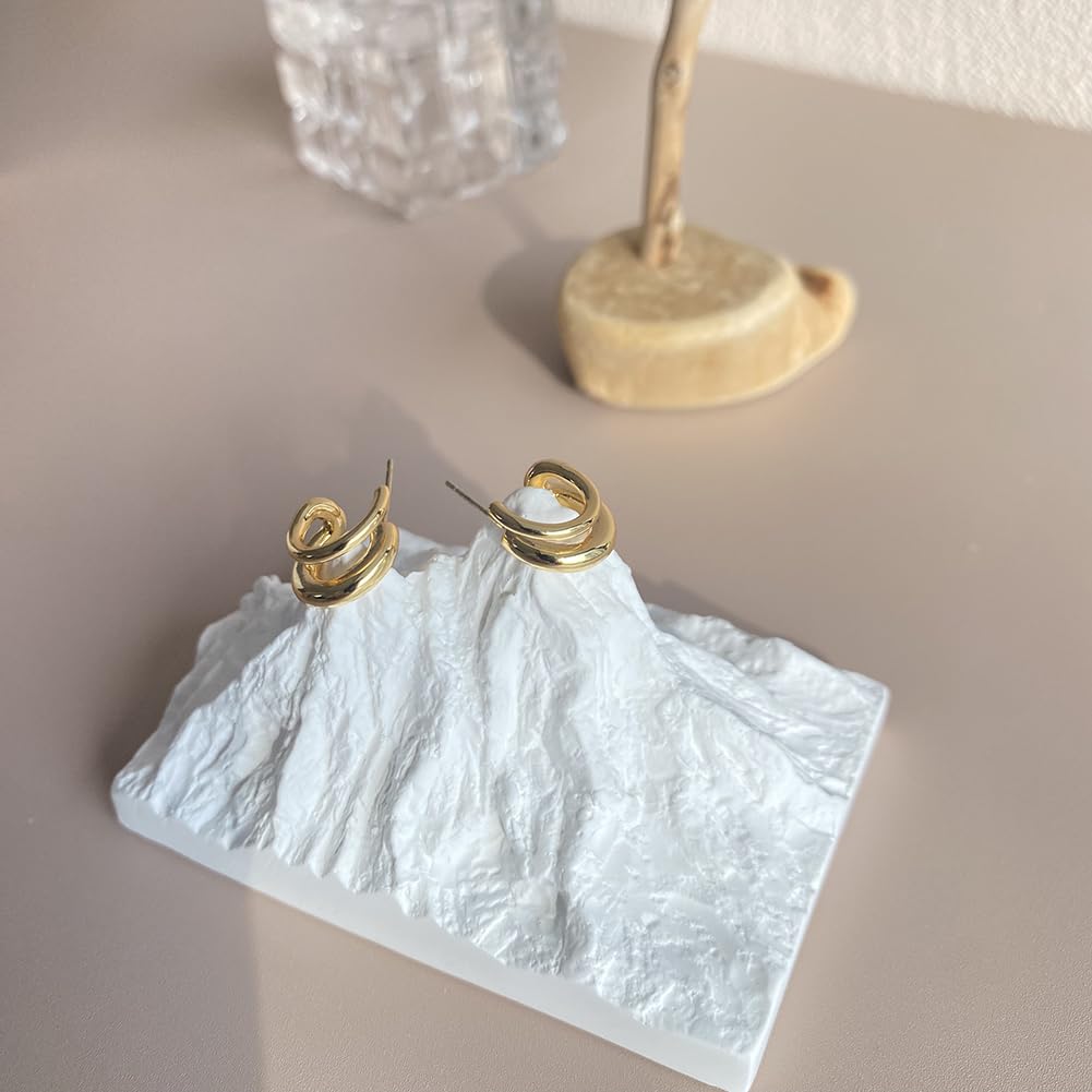 Obidos 14K Gold Plated Double Huggie Hoop Earrings for One Hole | Illusion Stud Earrings for Women