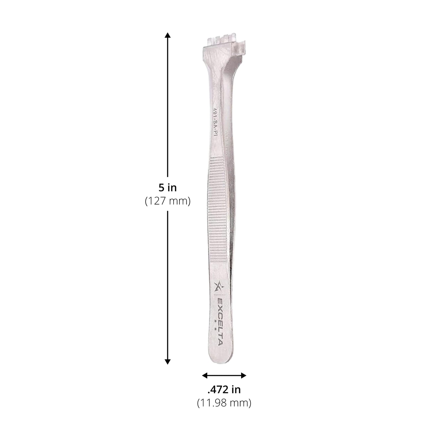 Excelta Wafer Tweezers for 4" Wafers, 5" Fingered Paddle with Guide Pin, Anti-Magnetic Stainless Steel, Features Serrated Handles for Better Control, Intermediate