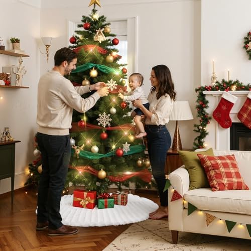 Lanpn Christmas Tree Skirt 60 inch, Faux Fur Xmas Tree Skirt Plush Winter Christmas Tree Mat for Extra Large Artificial Trees Winter Home Party Holiday Indoor Xmas Decorations (White, 150cm)