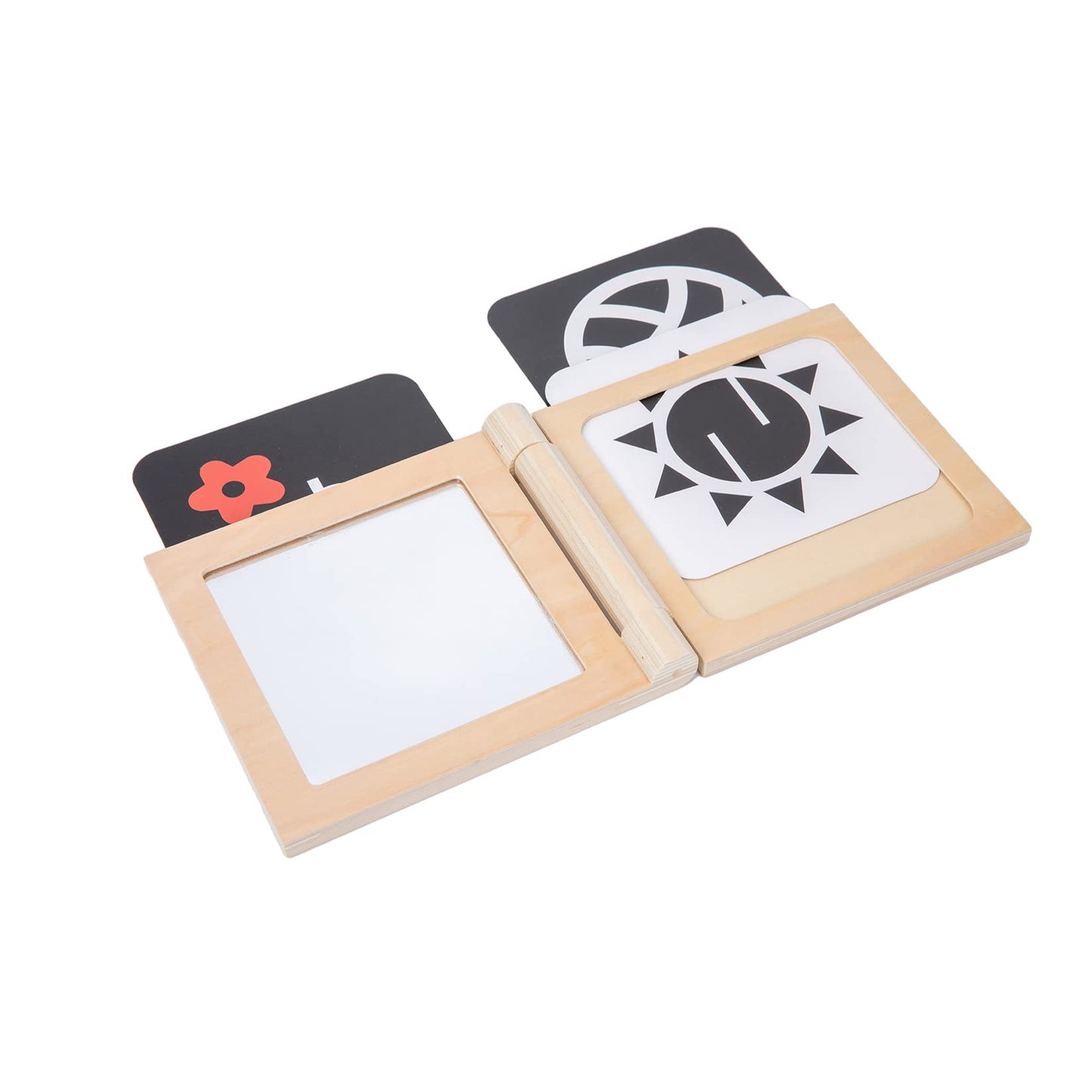 Adena Montessori Black and White Cards Wooden Frame with Mirror Tummy Time Toys 0-3 Months for Newborn