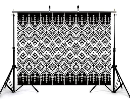 10x5ft Ethnic Geometric Backdrop Black White Tribal Pattern Photography Background for Minimalist Boho Party and Art Display Wall Decorations Tapestry Photo Booth Props - size: 10x5ft