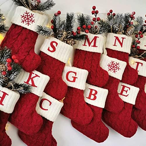 Christmas Stocking Monogram Hanging Socks 7??5.5 Inch Knit Small Sock Hanging Ornament Gift Bags for Xmas Tree Fireplace Home Decoration (K)