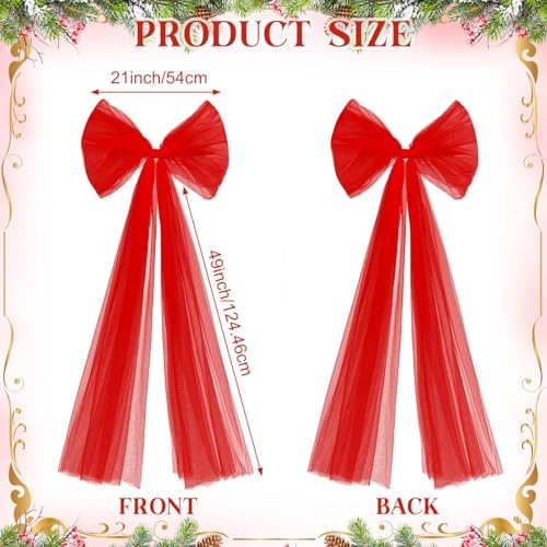 Soulchen 49 Inch Christmas Tree Topper Bow Large Tulle Ribbon,Red