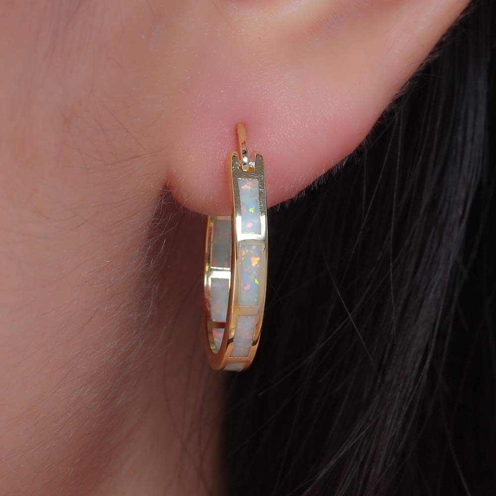 CiNily Hoop Earrings for Women,18K Yellow Gold Opal Earrings Ear Hoops Hypoallergenic Earring Gemstone Round Hoops for Ladies, Mom Small Hoop Earring