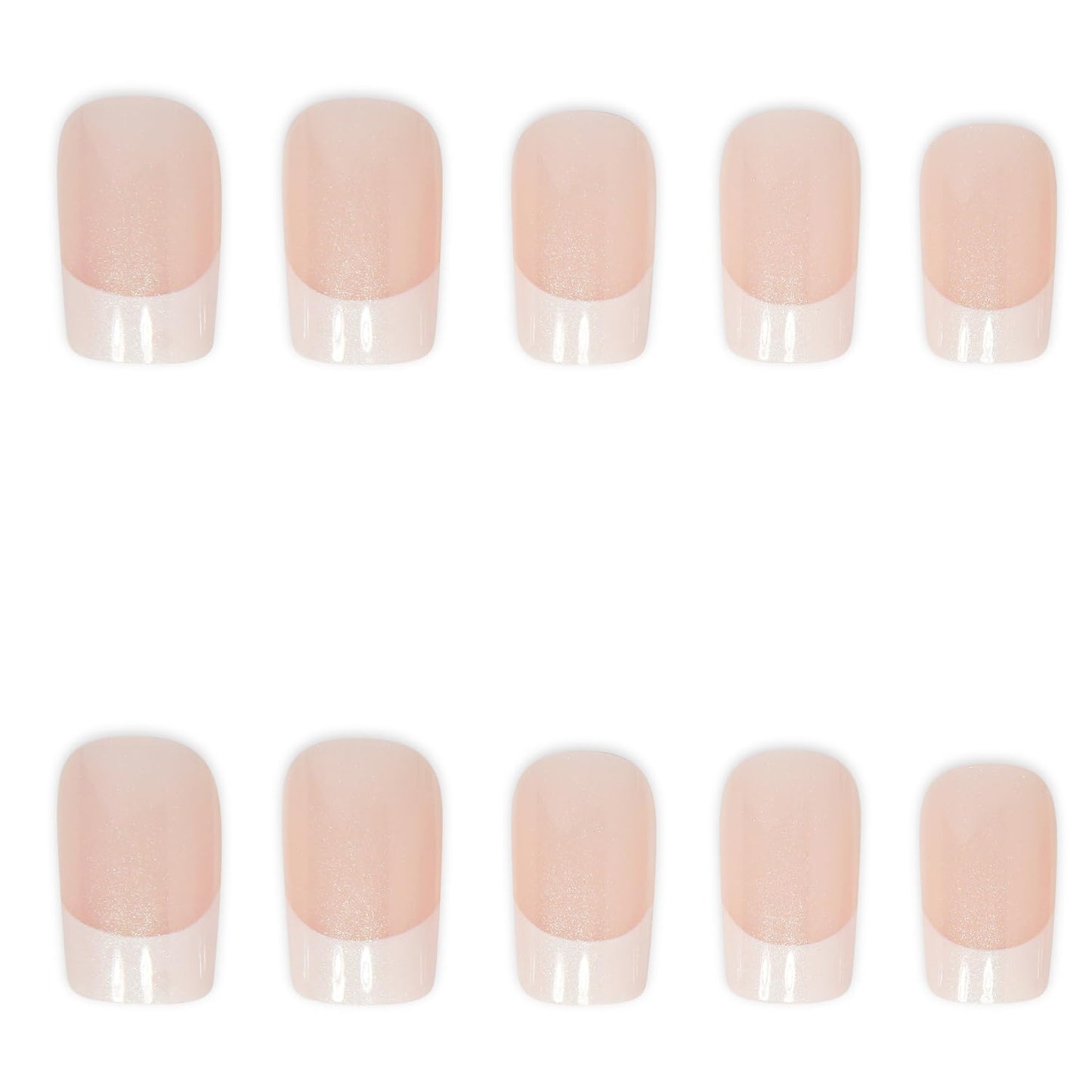 French Tip Press On Nails - Short Square, Glue On for Women Gift, Matte Gradient Supremely Fit Natural Stick On in 12 Sizes - 24 Pcs Fake Nails Kit