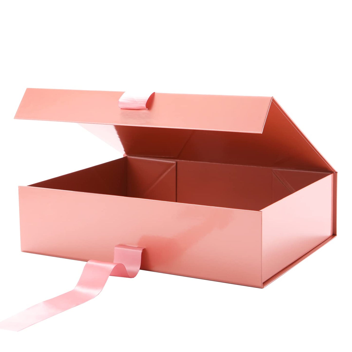 GREEN BEAN Large Gift Box with Lid for Presents 13x9.7x3.4 Inches, Gift Box Rose Gold Magnetic with Ribbon, Bridesmaid Proposal Box Luxury (Glossy Rose Gold)