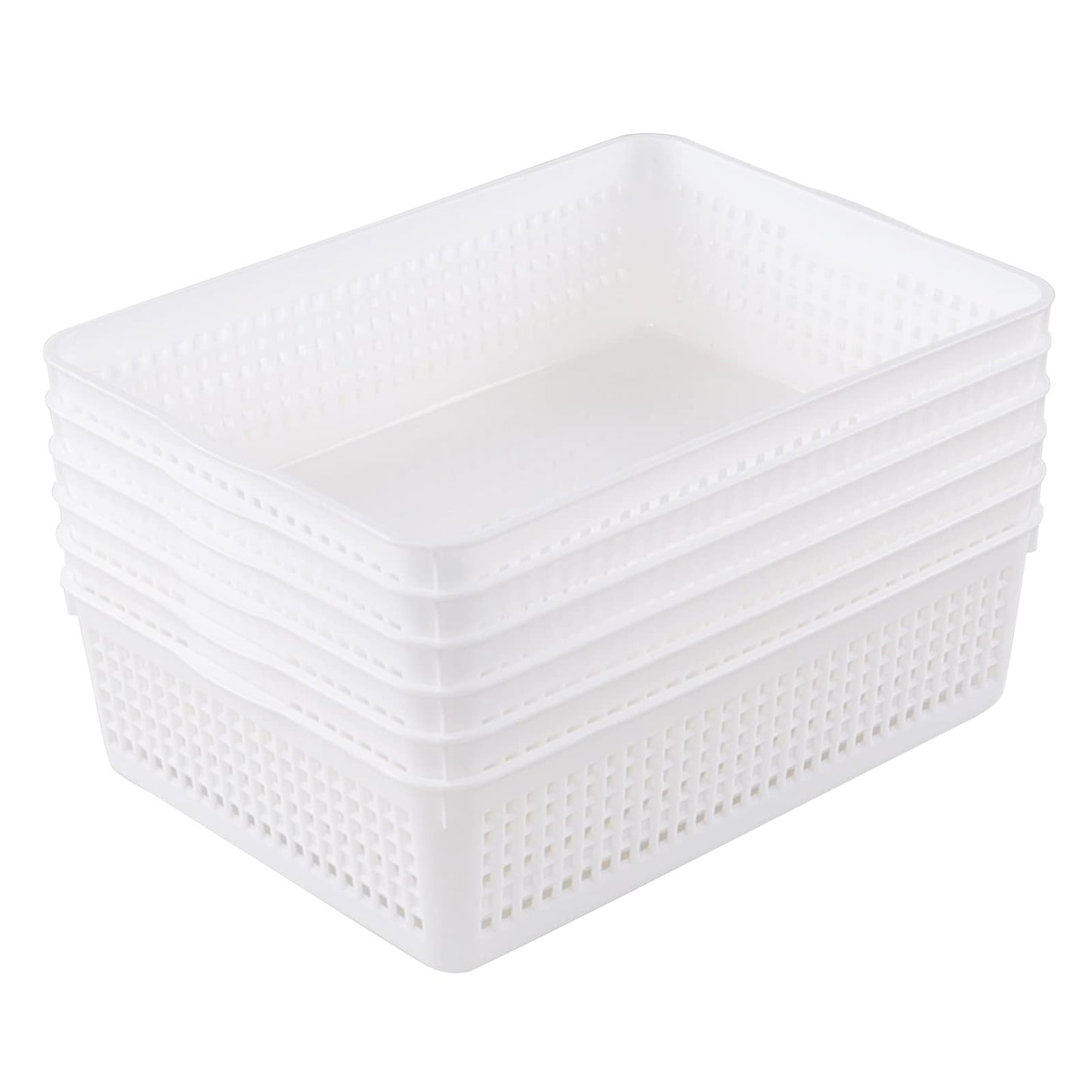 Innouse 6 Pack A4 Paper Size Plastic Storage Baskets, White File Organizer Basket Tray