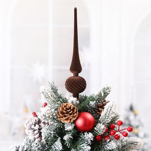 Sumind 11" Christmas Finial Tree Topper Vintage Brown Velvet Ornament