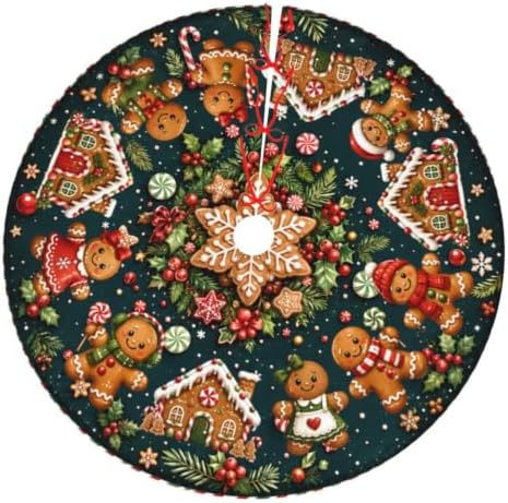 Christmas Gingerbread Christmas Tree Skirt Xmas Tree Skirt, Winter Christmas Tree Mat for Home Party Holiday Indoor Outdoor Decorations
