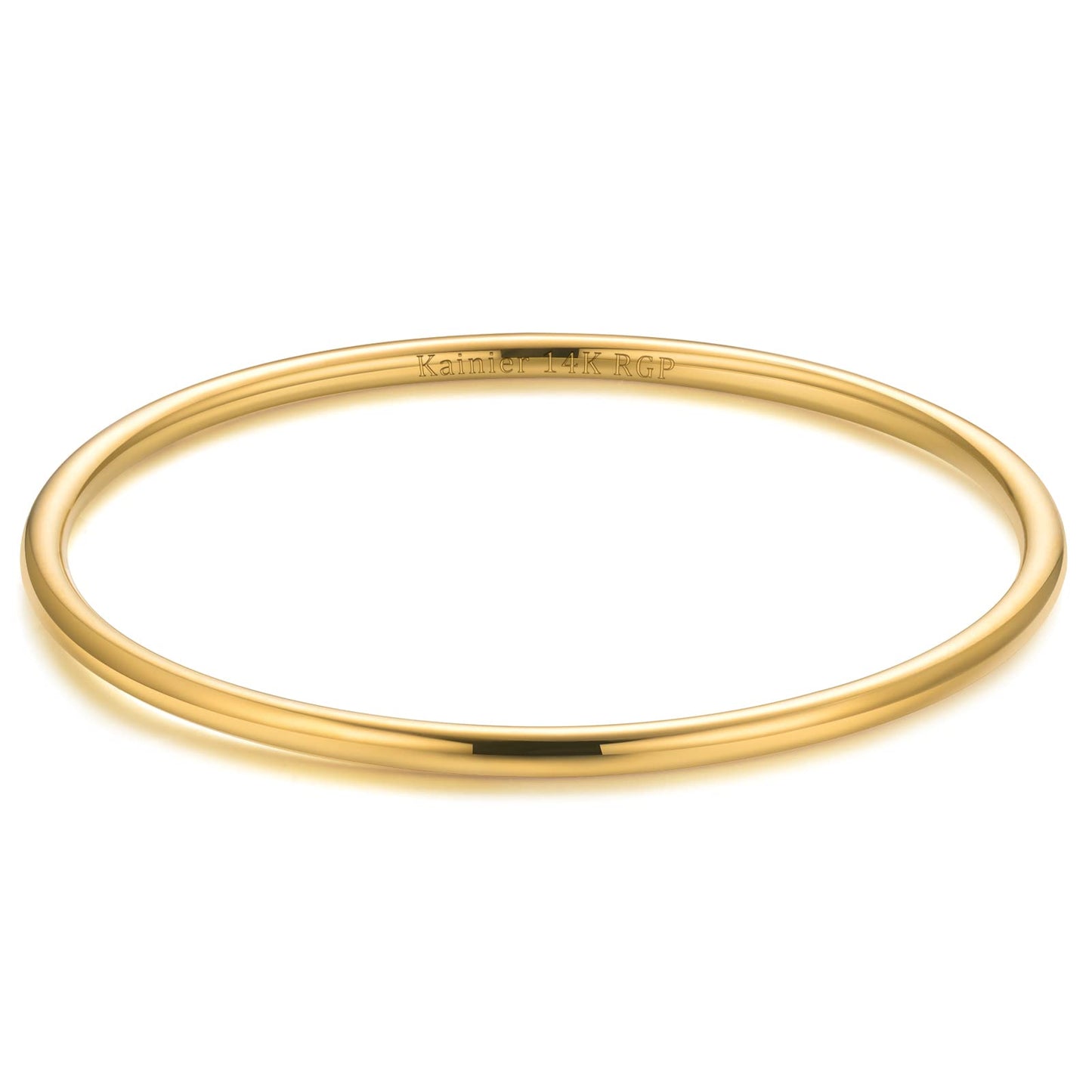 Kainier 3mm 14K Gold Plated Bracelet Stainless Steel Glossy Stackable Thin Round Bangle Bracelet for Women Solid Plain Polished Bracelet Best Gifts for Love