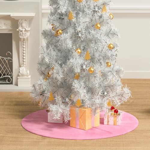 MoNiBloom Faux Fur Christmas Tree Skirt Festive Tree Skirt Decor for Xmas Holiday Tree Ornaments Christmas for Christmas Home Party Decoration (Pink, 35 Inch)