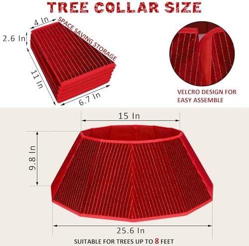 Blissun Christmas Tree Collar, Velvet Foldable Christmas Tree Ring with Silver Dotted line, Christmas Tree Skirt for Artificial Christmas Trees Decoration, Red