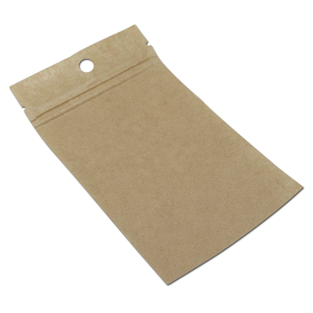 FERENLI 100Pcs Clear Brown Kraft Paper Plastic for Zip Reclosable Bag Lock Flat Heat Sealable Smell Proof Packaging Bags Zipper Lock Coffee Plastic Bags 12x20cm (4.7x7.8 inch)