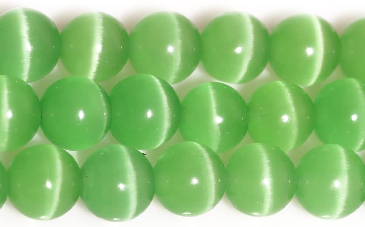 HAAMIIQII 45pcs 8mm Light Green Cat Eye Beads Round Loose Gemstone Beads for Jewelry Making Strand 15 Inch