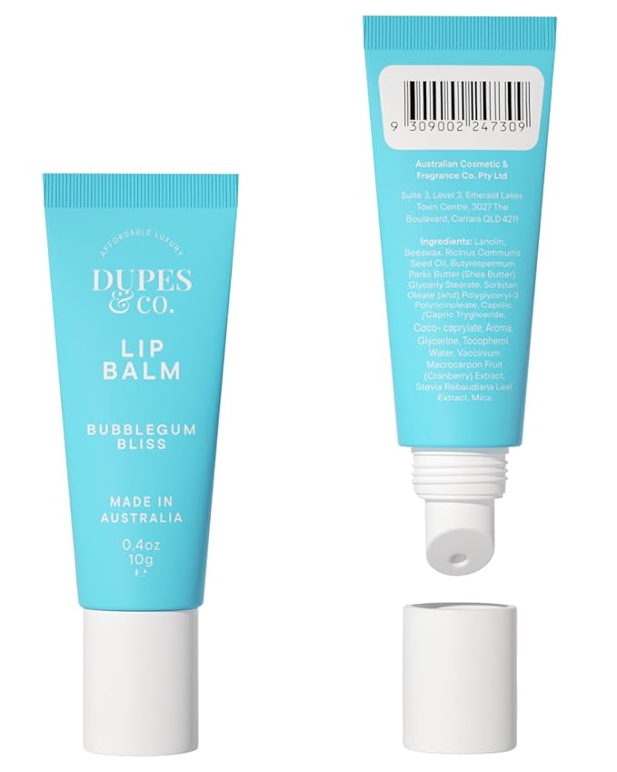 Dupes & CO. Lip Balm 2-Pack Candy Dream & Bubblegum Bliss – Hydrating, Moisturizing, Vegan, Cruelty-Free, Sweet Fruity Flavored Duo for Soft, Nourished Lips – 2 x 0.4 oz