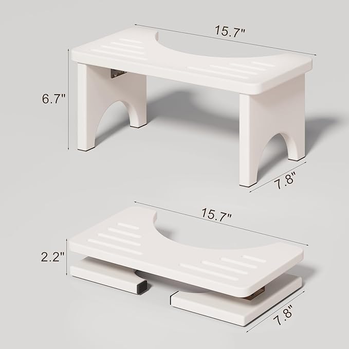 2 Pcs Foldable Toilet Stool Squat Adult, Portable Squatting Potty Stool for Travel, Wood Poop Stool for Adults & Kids, Toilet Steps for Bathroom, White