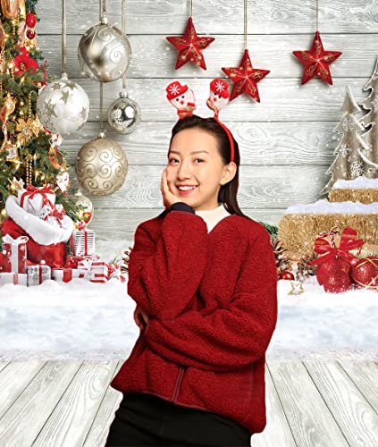 CHAIYA 5X7FT Christmas Backdrop White Wood Floor Photography Backdrop Winter Snow Xmas Tree Gift Family Party Background New Year Party Decoration Backdrop - size: 5′x7′