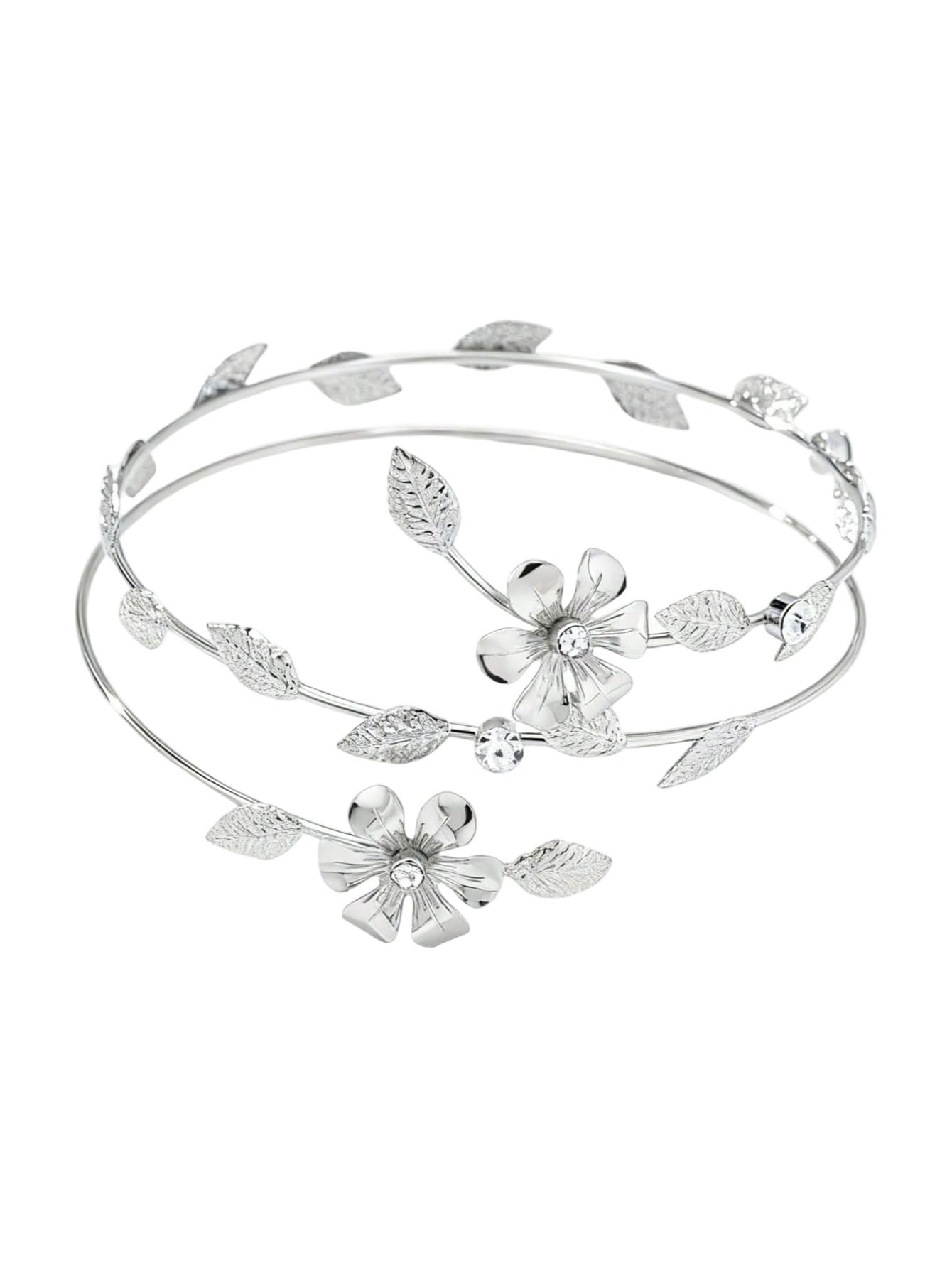 MakeMeChic Beach Gold Arm Cuff Jewelry for Women Bangle Band Armlet Flower Upper Arm Cuff Bracelet Summer Beach Essentials Silver Leave One-Size